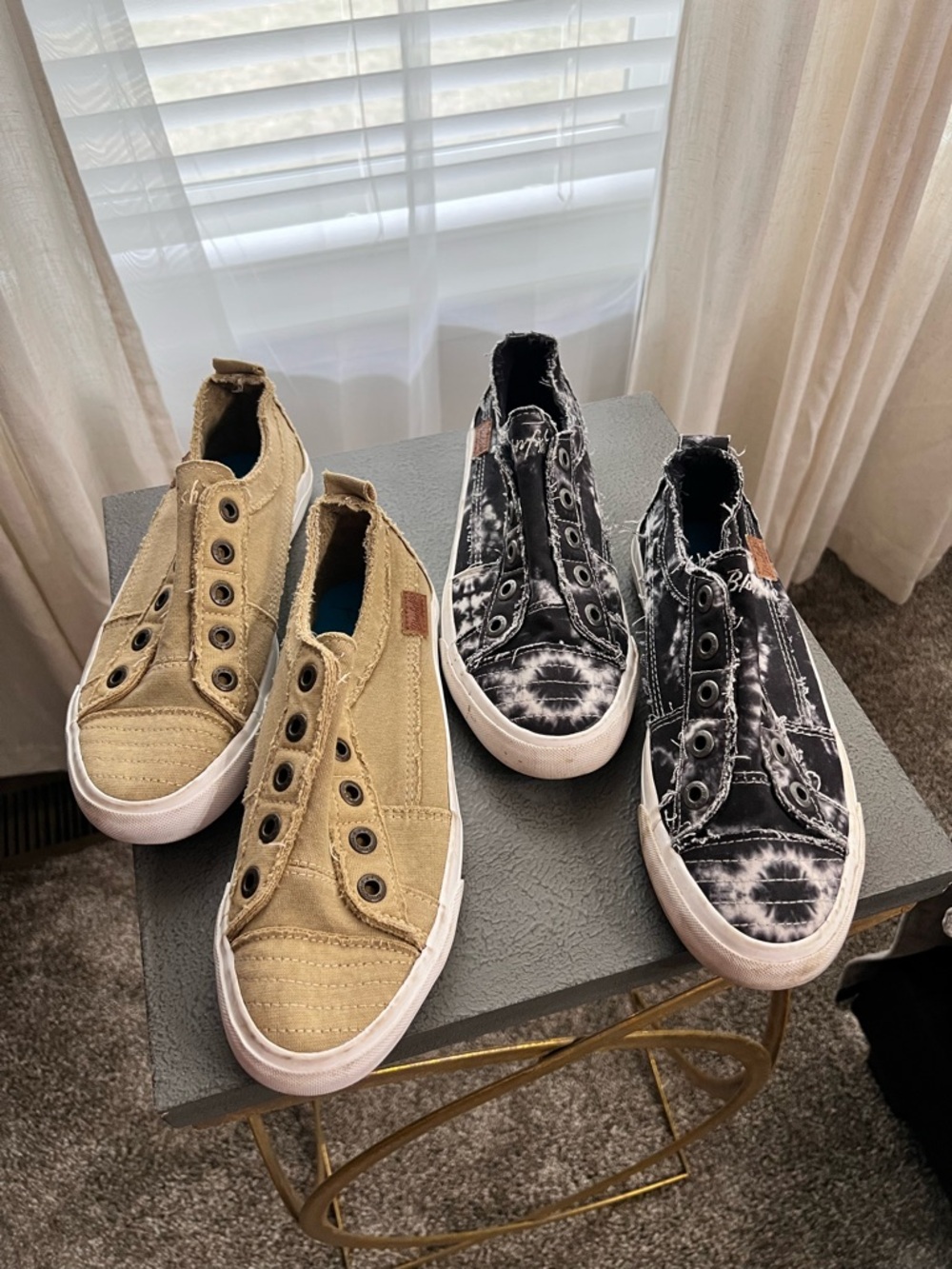 Blowfish Slip-On Canvas Sneakers in Khaki and Black Tie-Dye bundle
